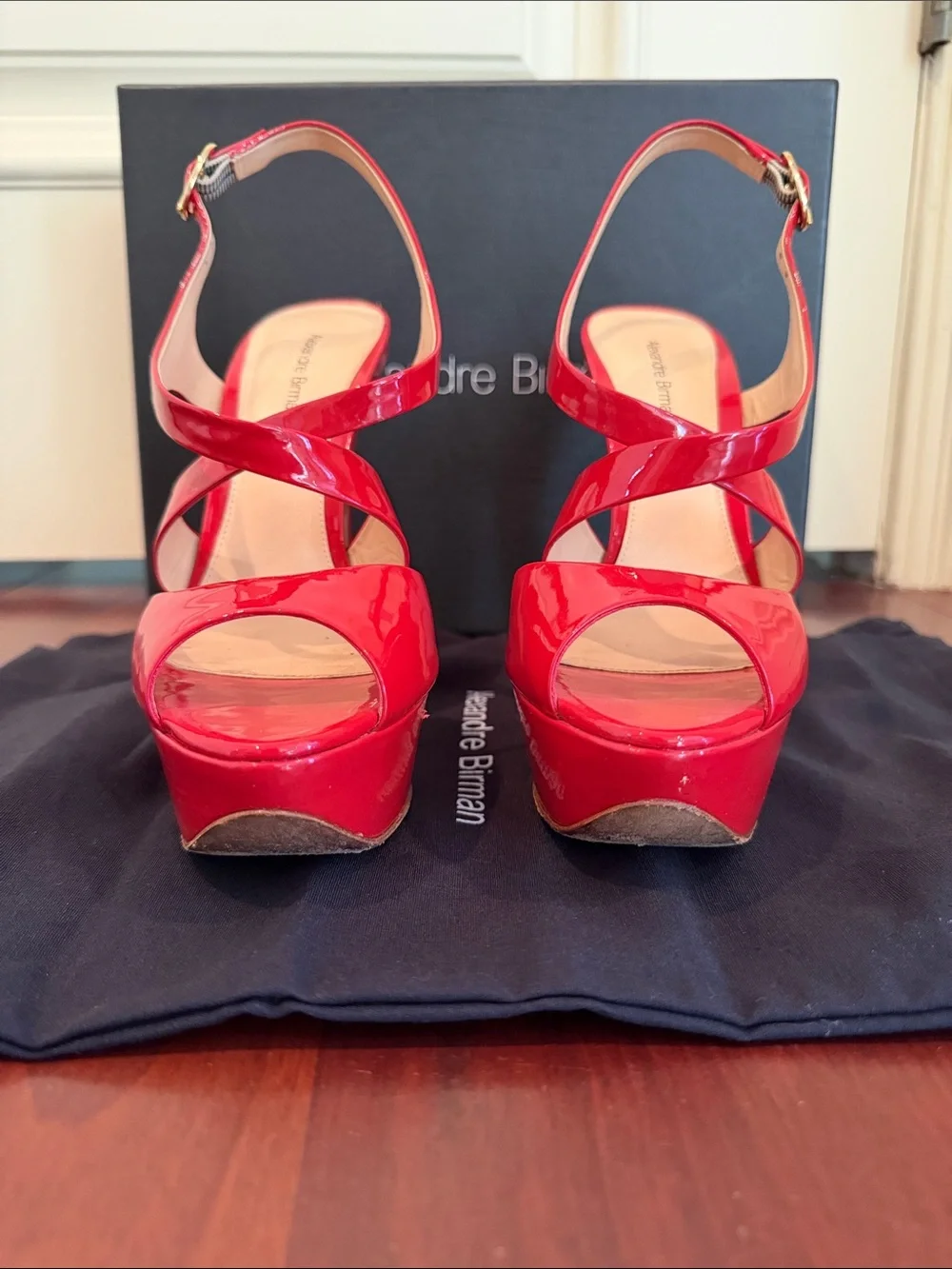 Alexandre Birman Red Patent Platform Peep-Toe Sandals